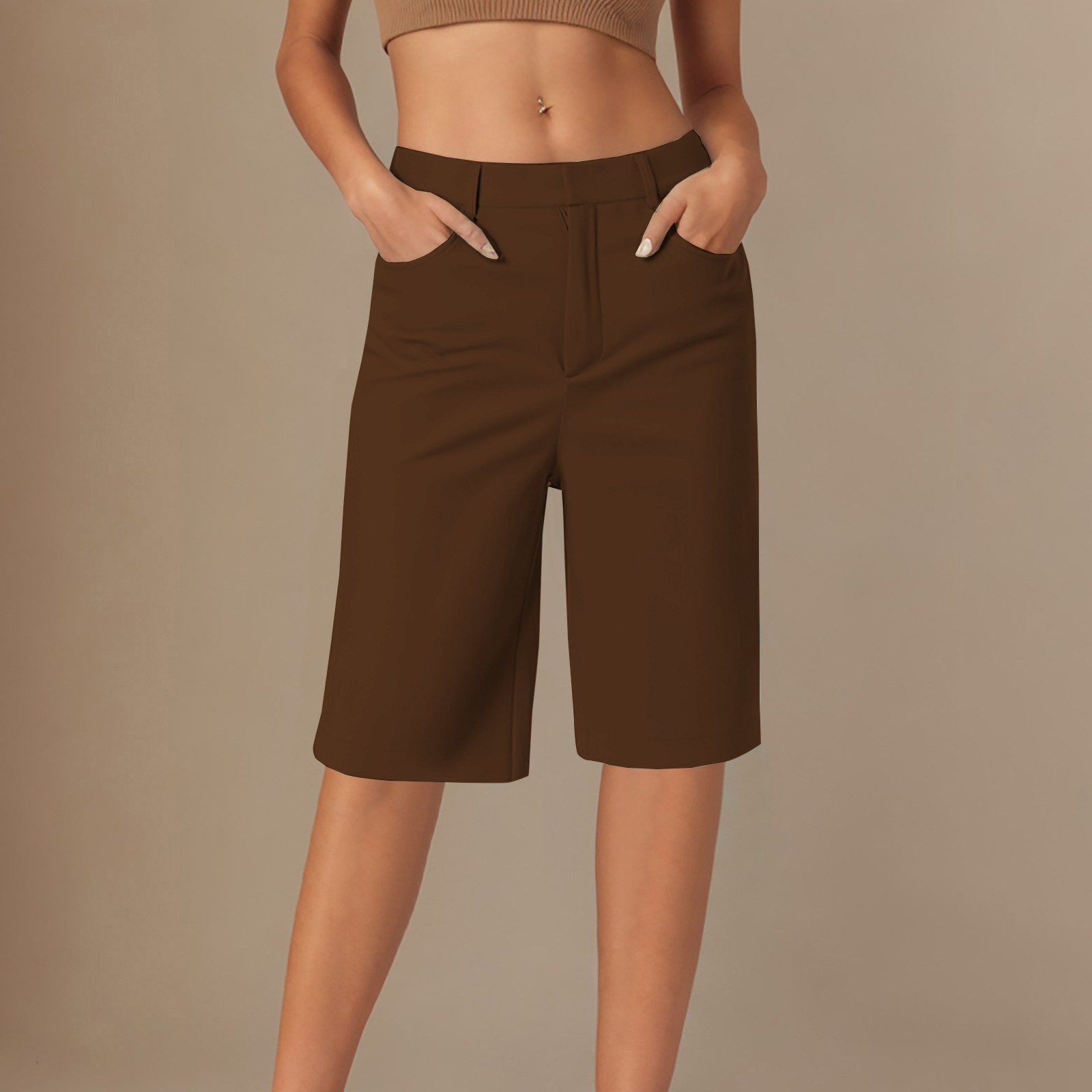 thumbnail image 2 of Leggings de sarga elásticos de cinco octavos para mujer: pantalones informales de pierna recta, cómodos para el uso diario, disponibles en colores lisos., 2 of 5